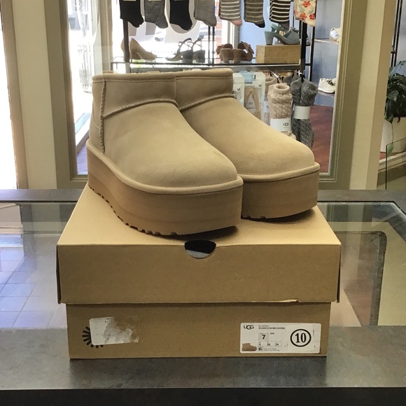 UGG Shoes - UGG Platform Mini Boot in Tan Suede
